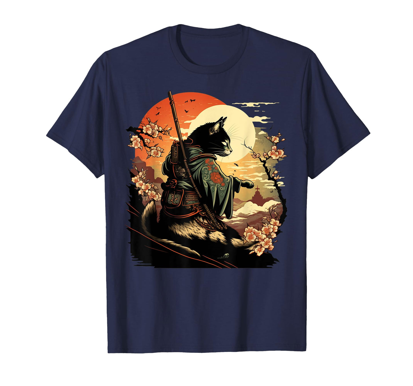 Japanese Art Cat Ninja Ukiyo-e Anime Style Samurai Cat T-Shirt