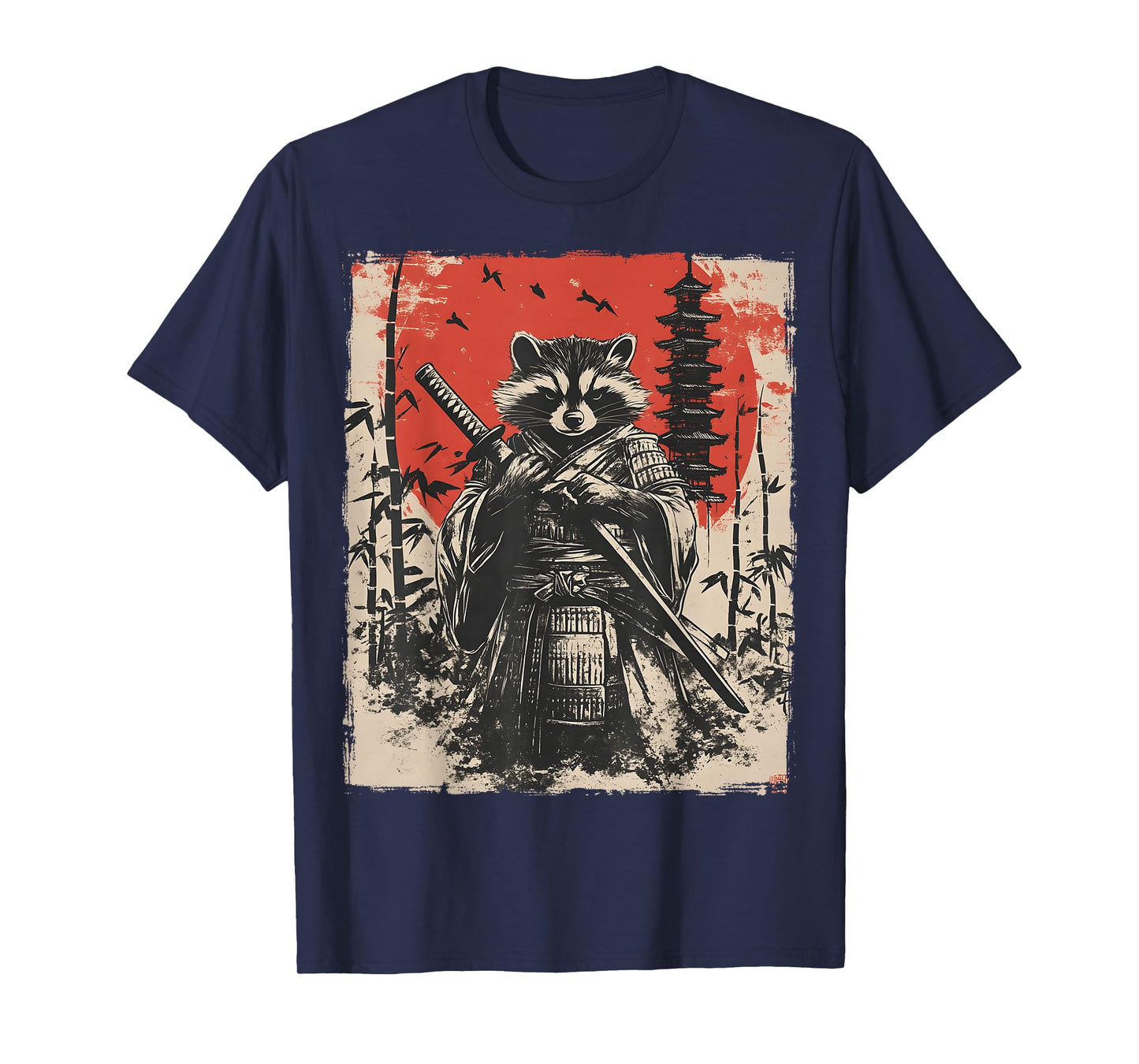 Samurai Raccoon Japanese Funny Vintage Ukiyo-e Art T-Shirt