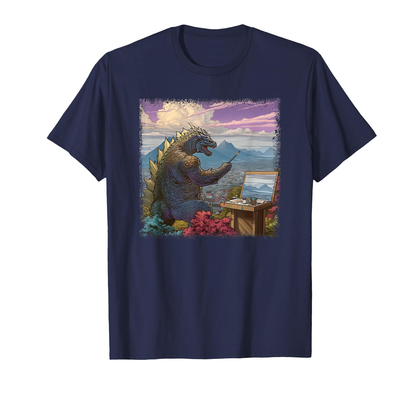 Kaiju Painting a Landscape Funny Monster Artist Art T-Shirt