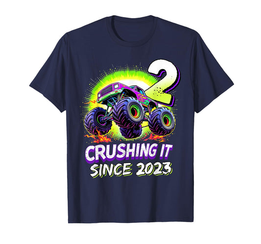 Crushing It Since 2023 2nd Birthday Monster Truck Bday Boy T-Shirt