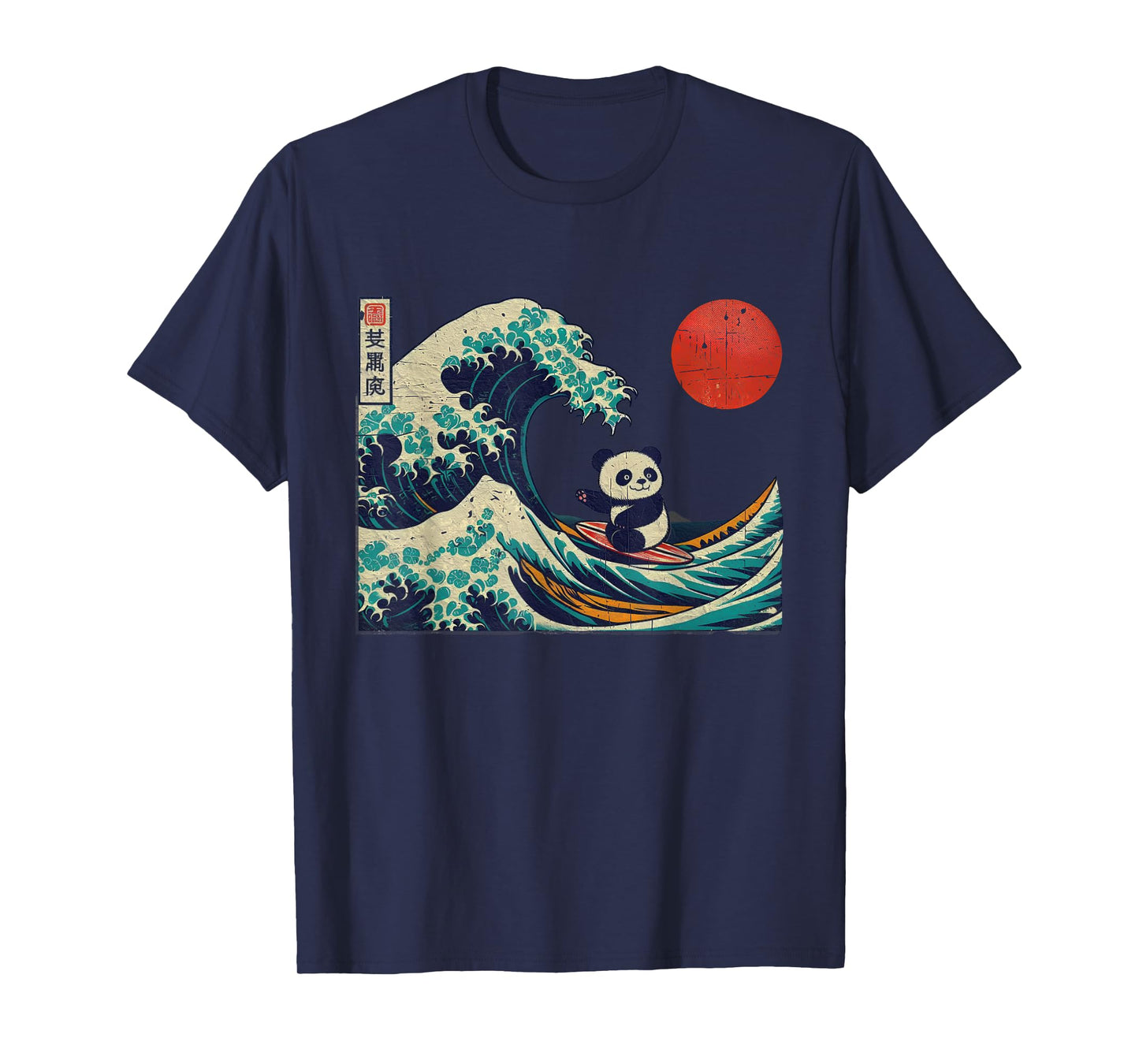 Panda Surfing Japanese Kawaii Anime Great Wave Japan Surfing T-Shirt