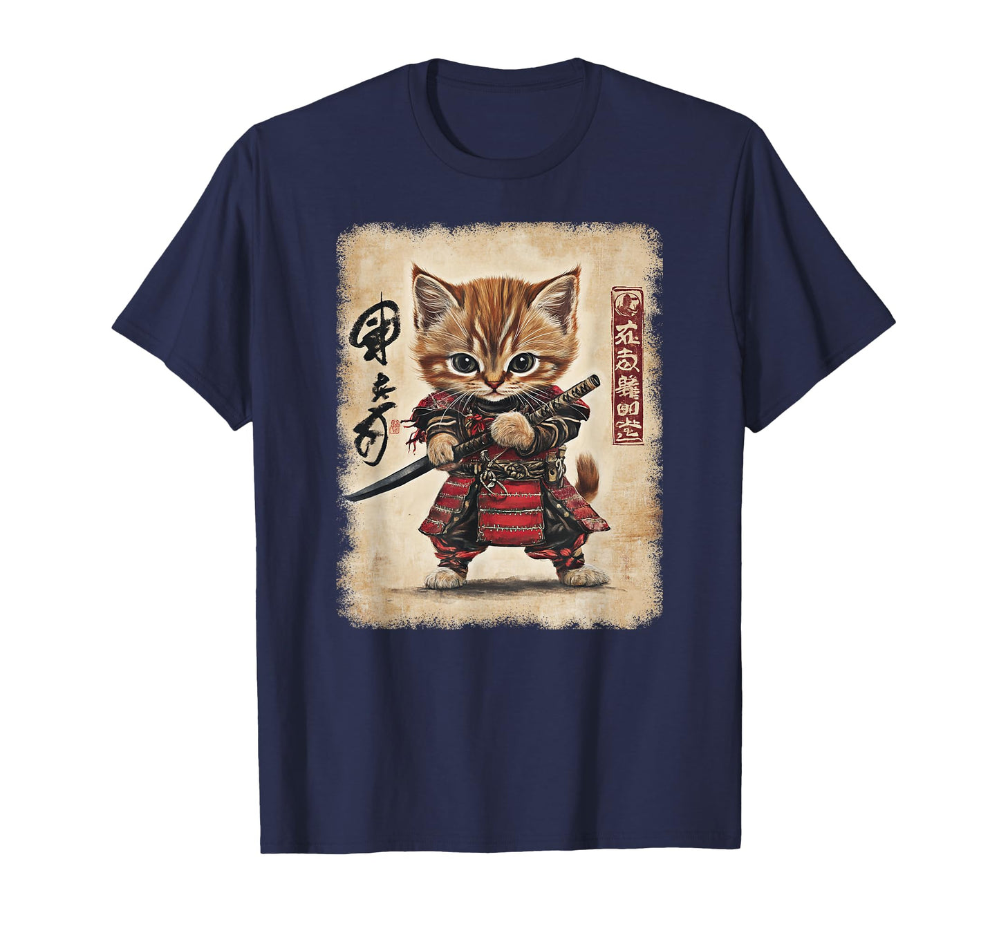 Japanese Samurai Kitten Kawaii Ninja Cat T-Shirt