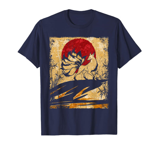 Nine Tailed Fox Japanese Art Retro T-Shirt
