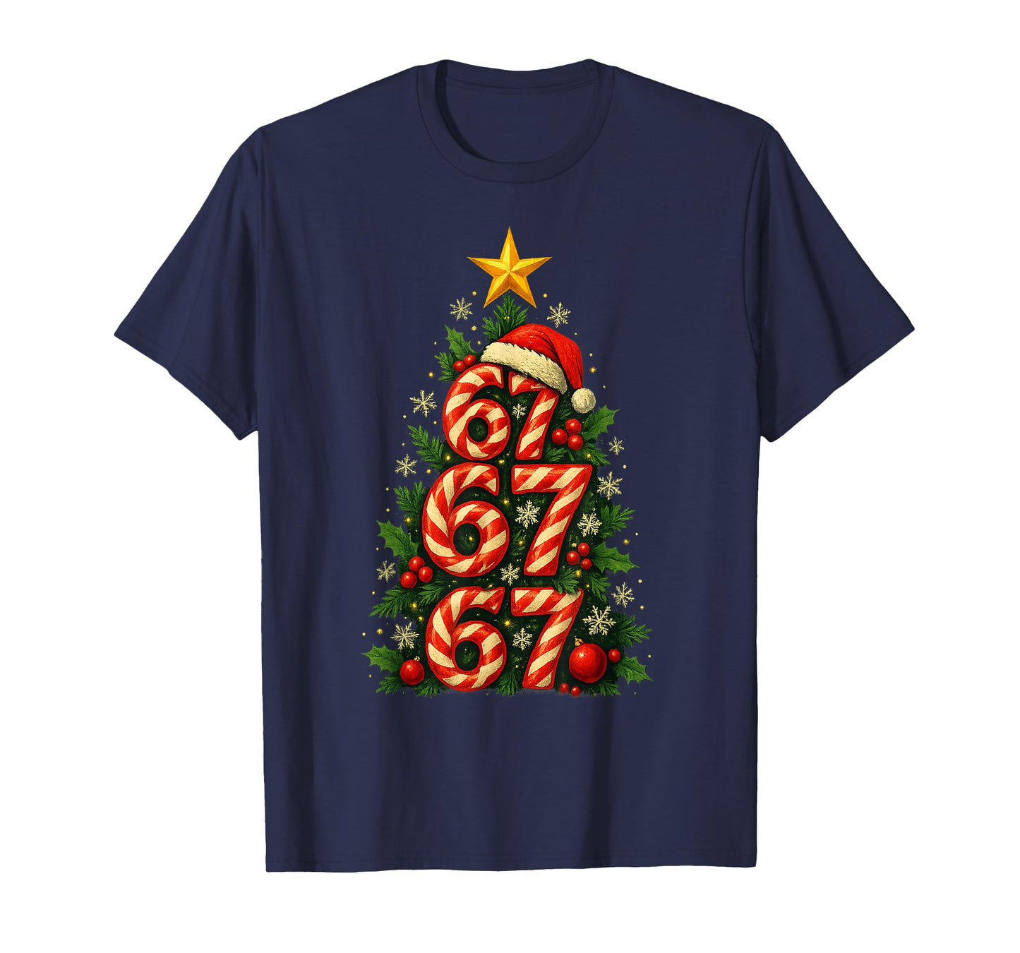 67 Christmas Tree Candy Cane Holiday Six Seven Meme Brainrot T-Shirt