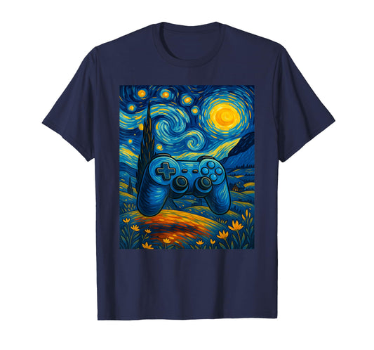 Starry Night Gaming Controller Van Gogh Style Gamer Art T-Shirt