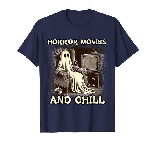 Horror Movies and Chill Halloween Ghost popcorn Spooky T-Shirt