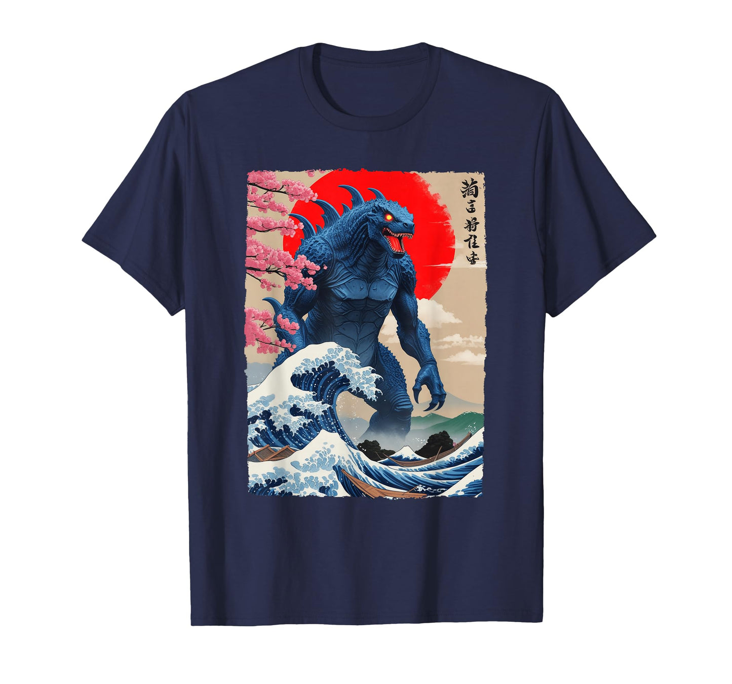 Monster Kaiju Cherry Blossom Japan Great Wave Off Kanagawa T-Shirt