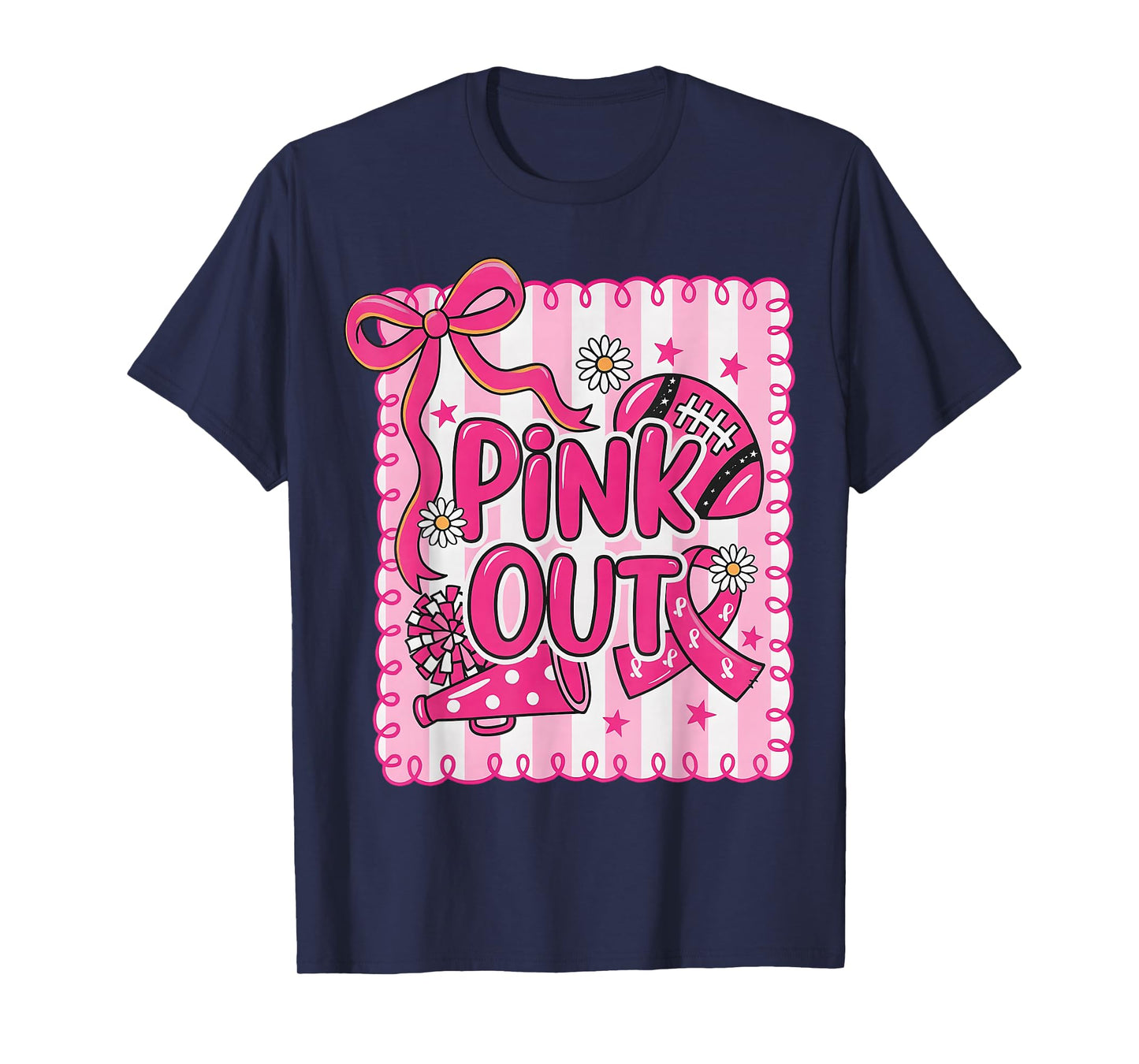 HUGvyn Breast Cancer: Pink Out Football Bow Pink Cheer Women T-Shirt