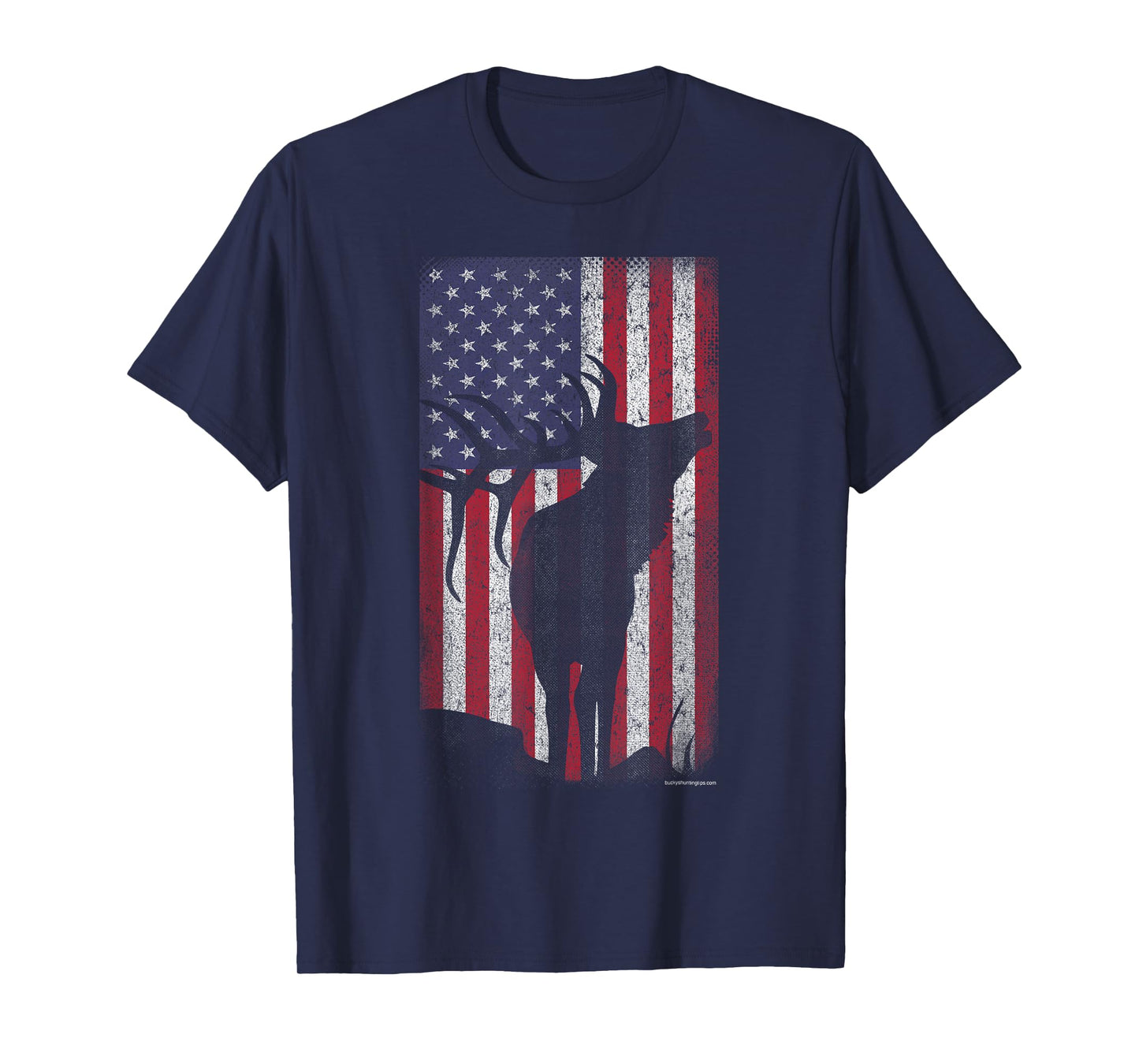 Elk Hunting Bugling Bull US Flag - American Retro T-Shirt