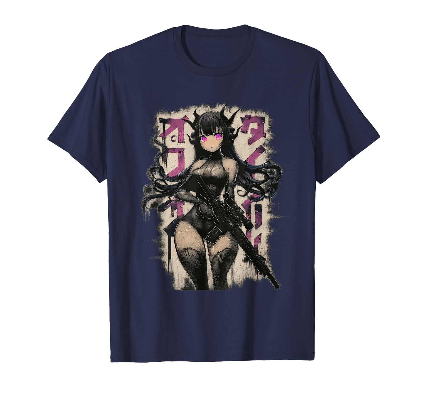 Demon Anime Waifu – Grunge Rifle Wielding Anime Girl T-Shirt