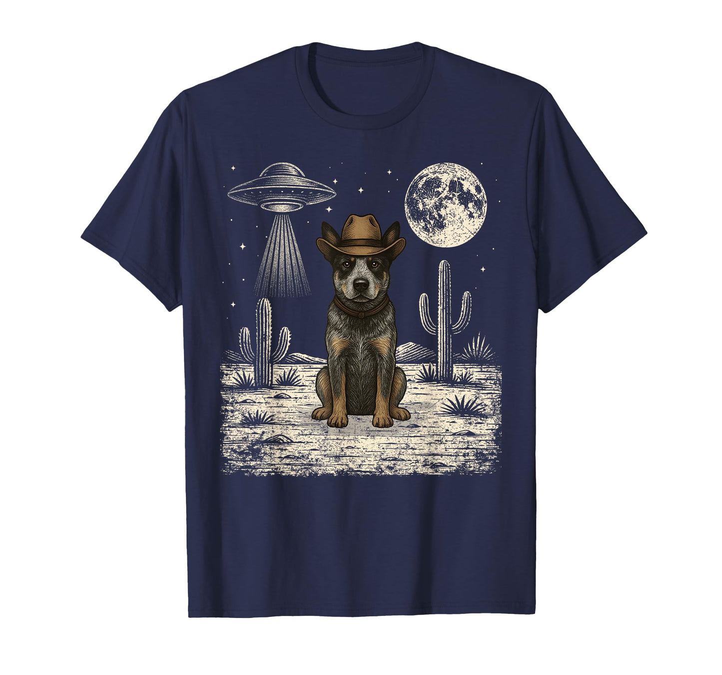 Funny Blue Heeler Cowboy Western Dog UFO T-Shirt