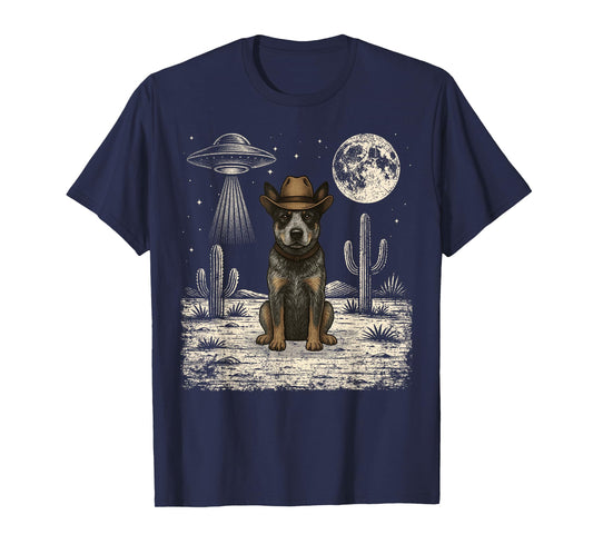 Funny Blue Heeler Cowboy Western Dog UFO T-Shirt