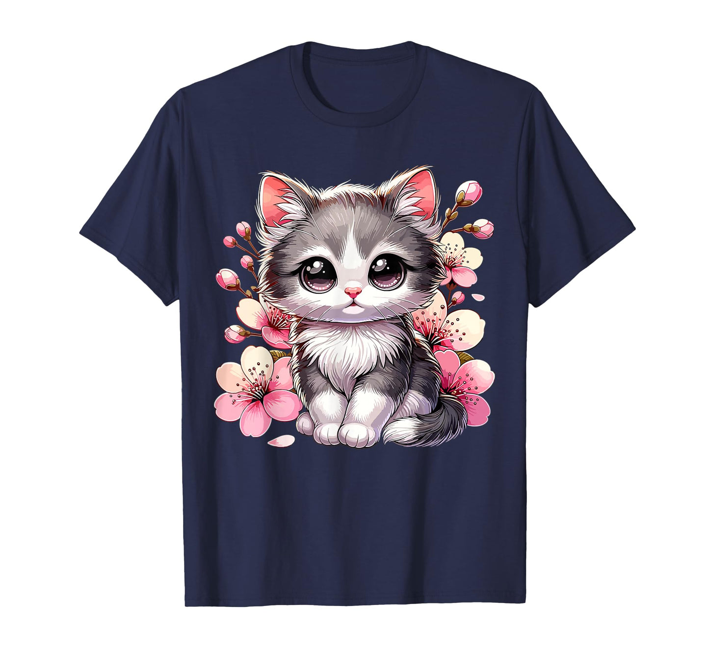 Cute Cat with Cherry Blossoms Cat T-Shirt