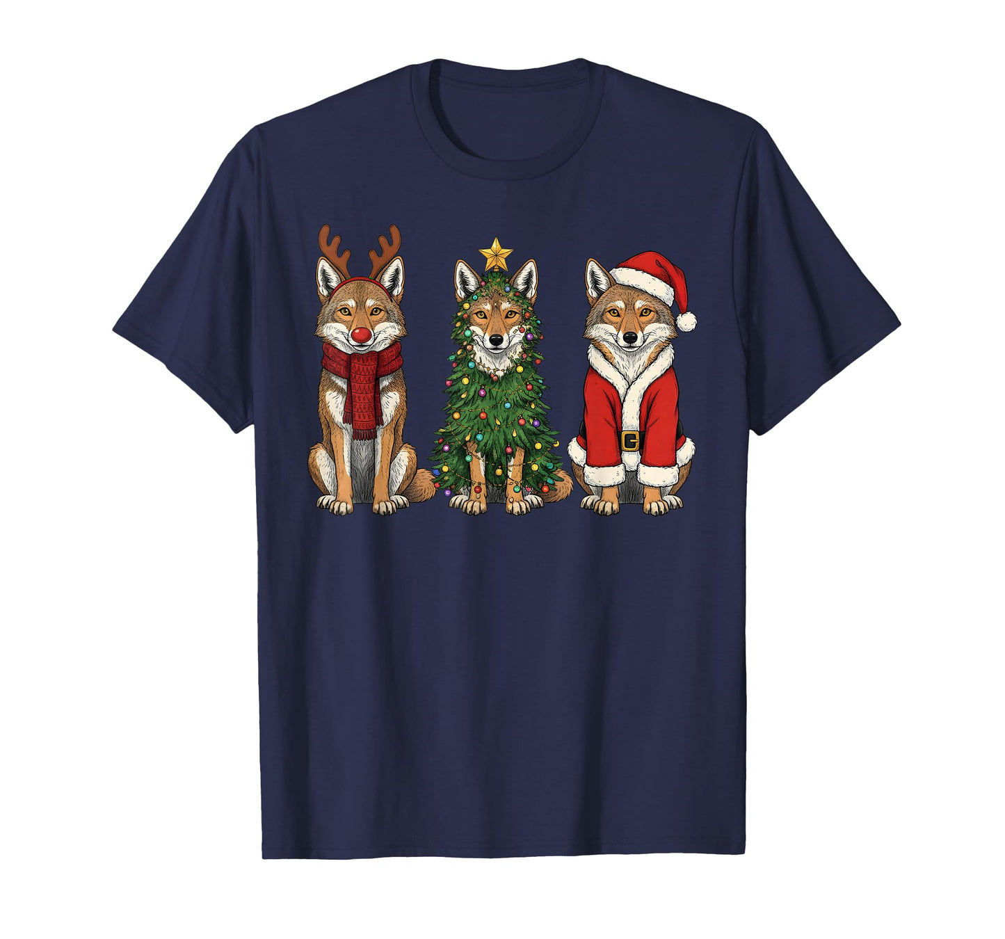 Retro Christmas Coyote Santa Reindeer T-Shirt