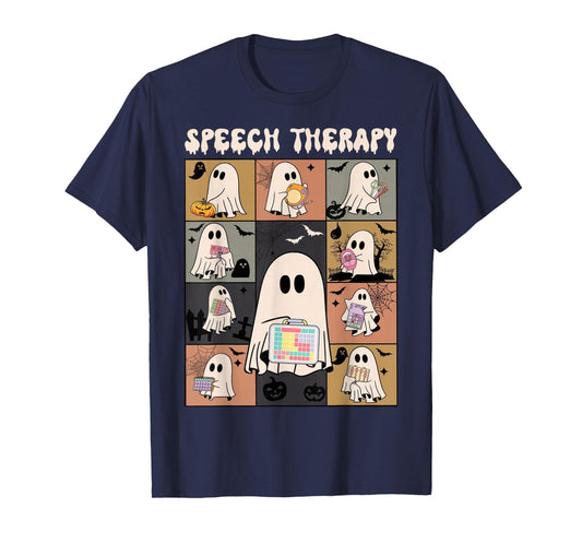 Retro SLP Ghost Halloween Speech Therapy Autumn Fall T-Shirt