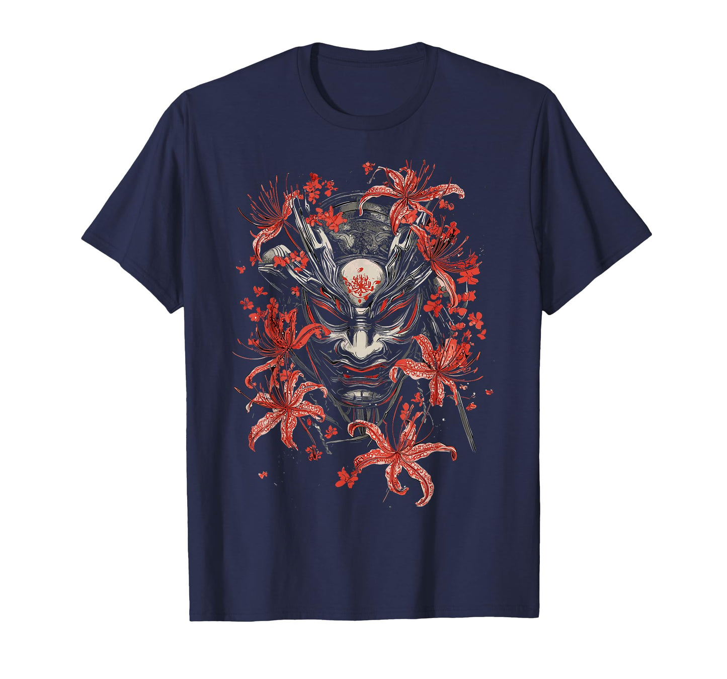 Red Spider Lily Flower Oni Mask Noh Japanese Anime Otaku T-Shirt