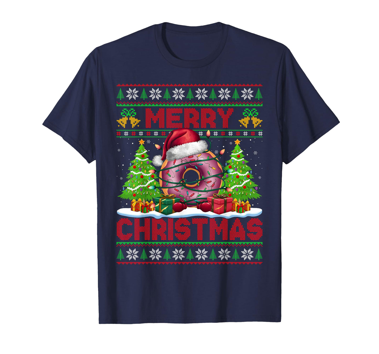 Donut Ugly Christmas Sweater Funny Doughnut Food Lights Xmas T-Shirt
