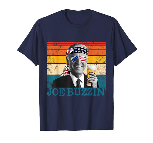 Joe Buzzin' 4th Of July Retro Drinking President Joe Biden T-Shirt for Women Men