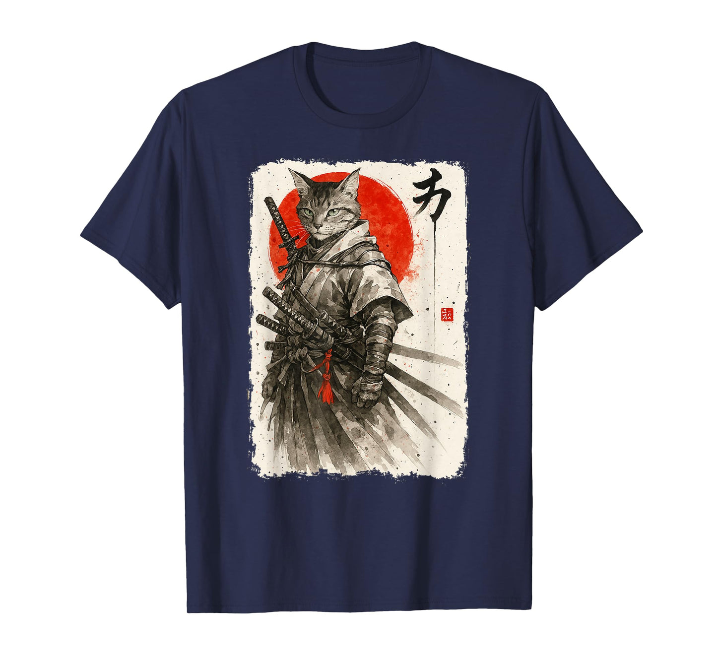 Samurai Cat Warrior Sumi-e Kawaii Japanese Art Cat Samurai T-Shirt