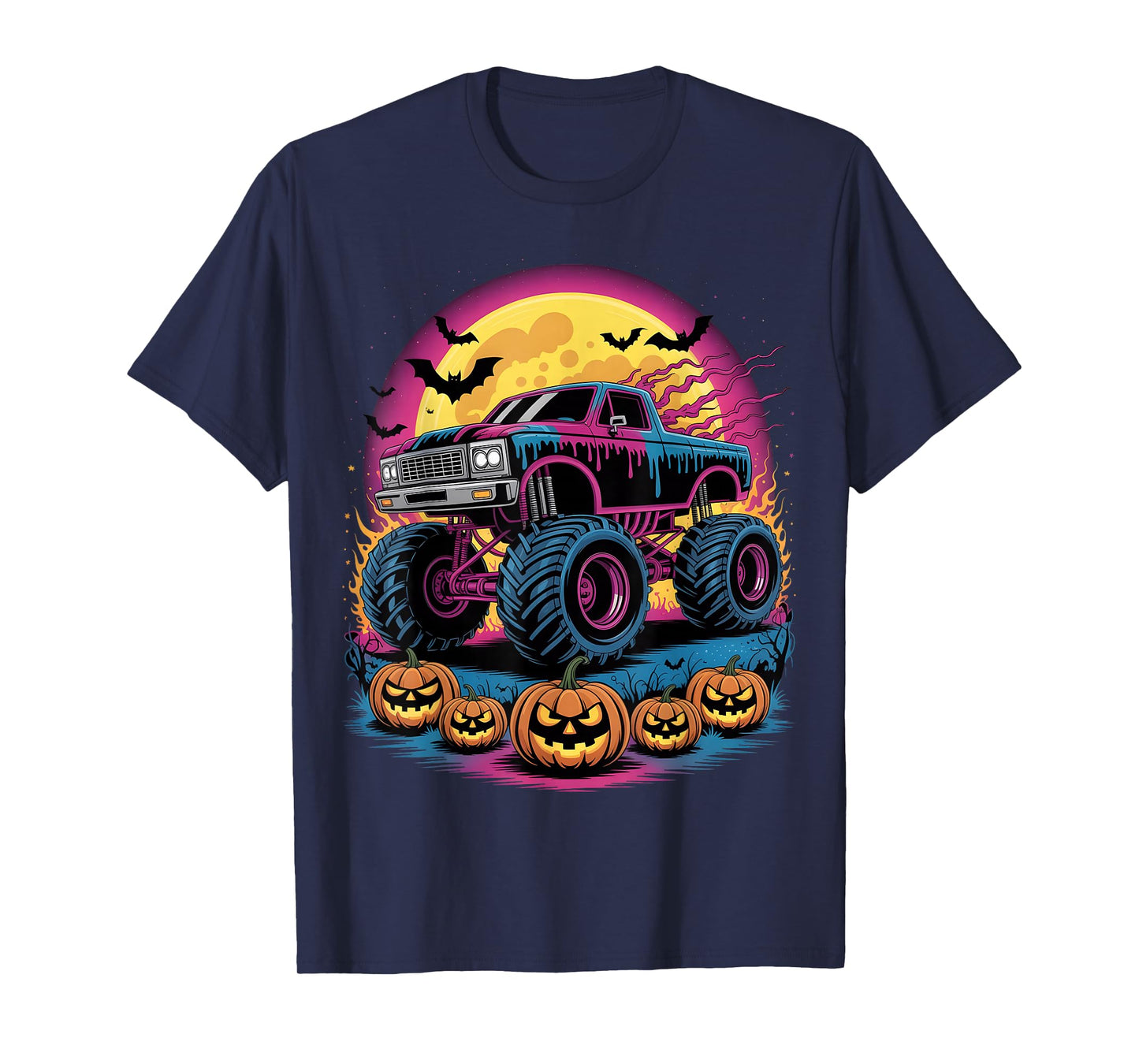 Spooky Monster Truck Drip Pumpkin Halloween Toddler Boy Kid T-Shirt