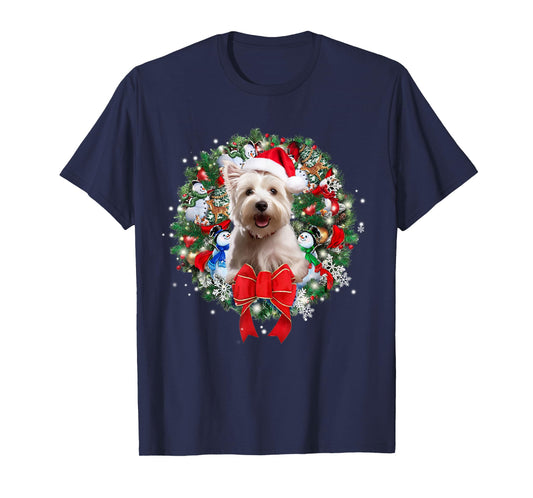 Westie Christmas Wreath Decoration Xmas Pajamas T-Shirt