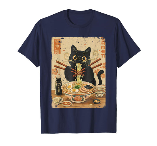 Kawaii Ramen Cat Anime Noodles Japanese Otaku Graphic T-Shirt