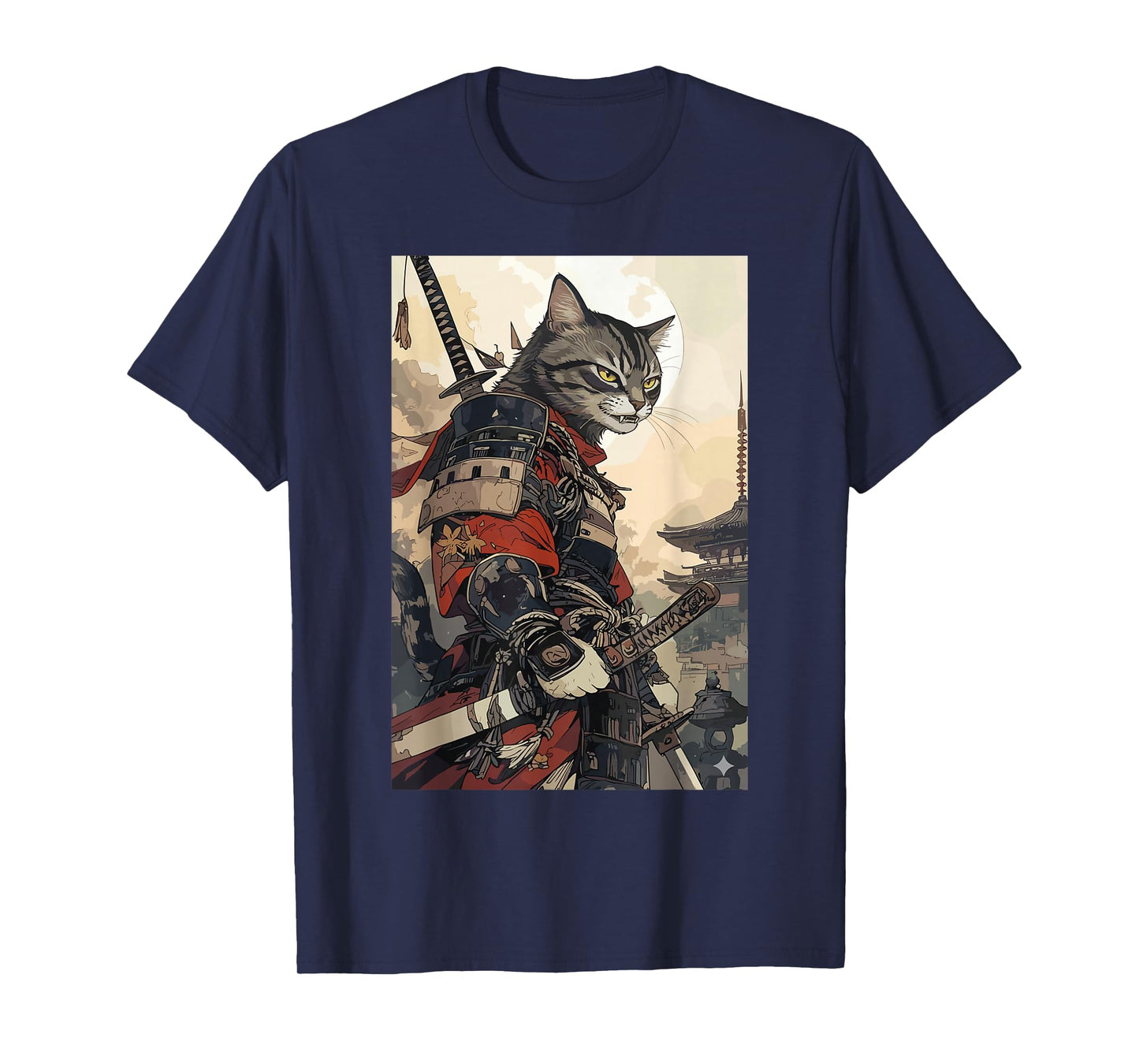 Samurai Cat Shirts for Women Men Vintage Graphic Japanese T-Shirt