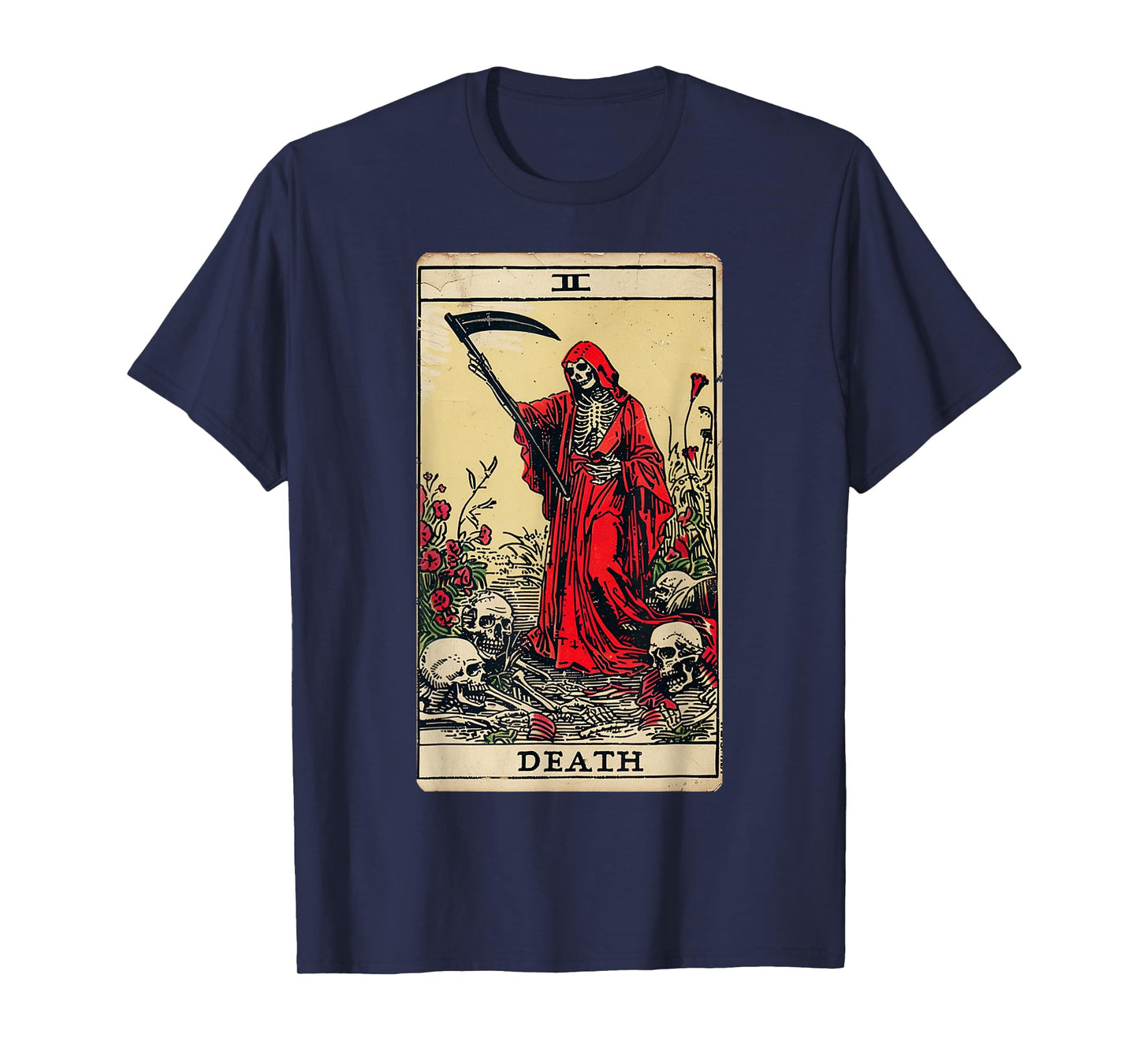 Vintage Death Tarot Card Black Gothic Skull Dead Reaper Grim T-Shirt