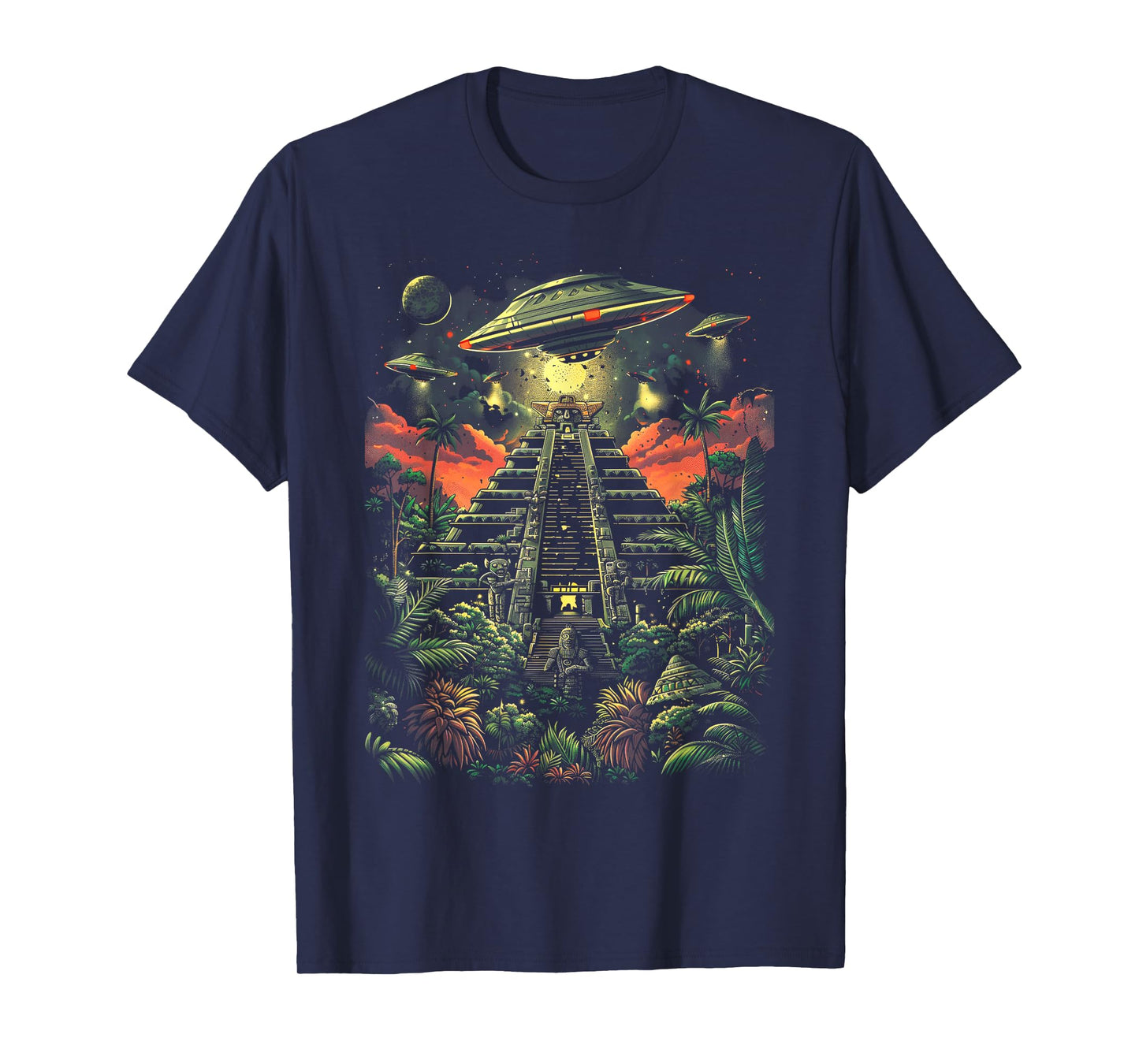 UFO Ancient Alien Pyramid South America Jungle T-Shirt