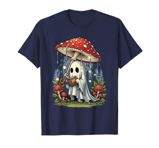 Ghost Reading Book Halloween Mushroom Spooky Cottagecore T-Shirt