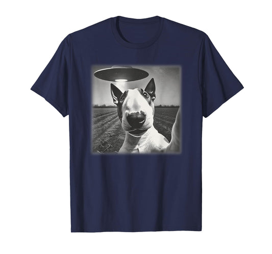 Vintage English Bull Terrier UFO Alien Selfie Dog Mom Dad T-Shirt