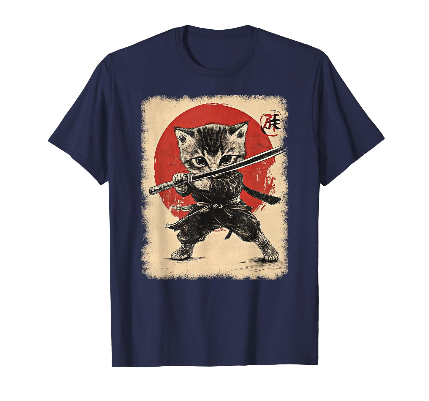 Japanese Samurai Kitten Kawaii Ninja Cat T-Shirt