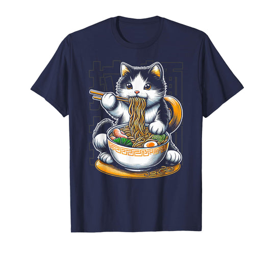 Cat Eating Ramen Food Cat Lover Ramen Noodles Eater T-Shirt