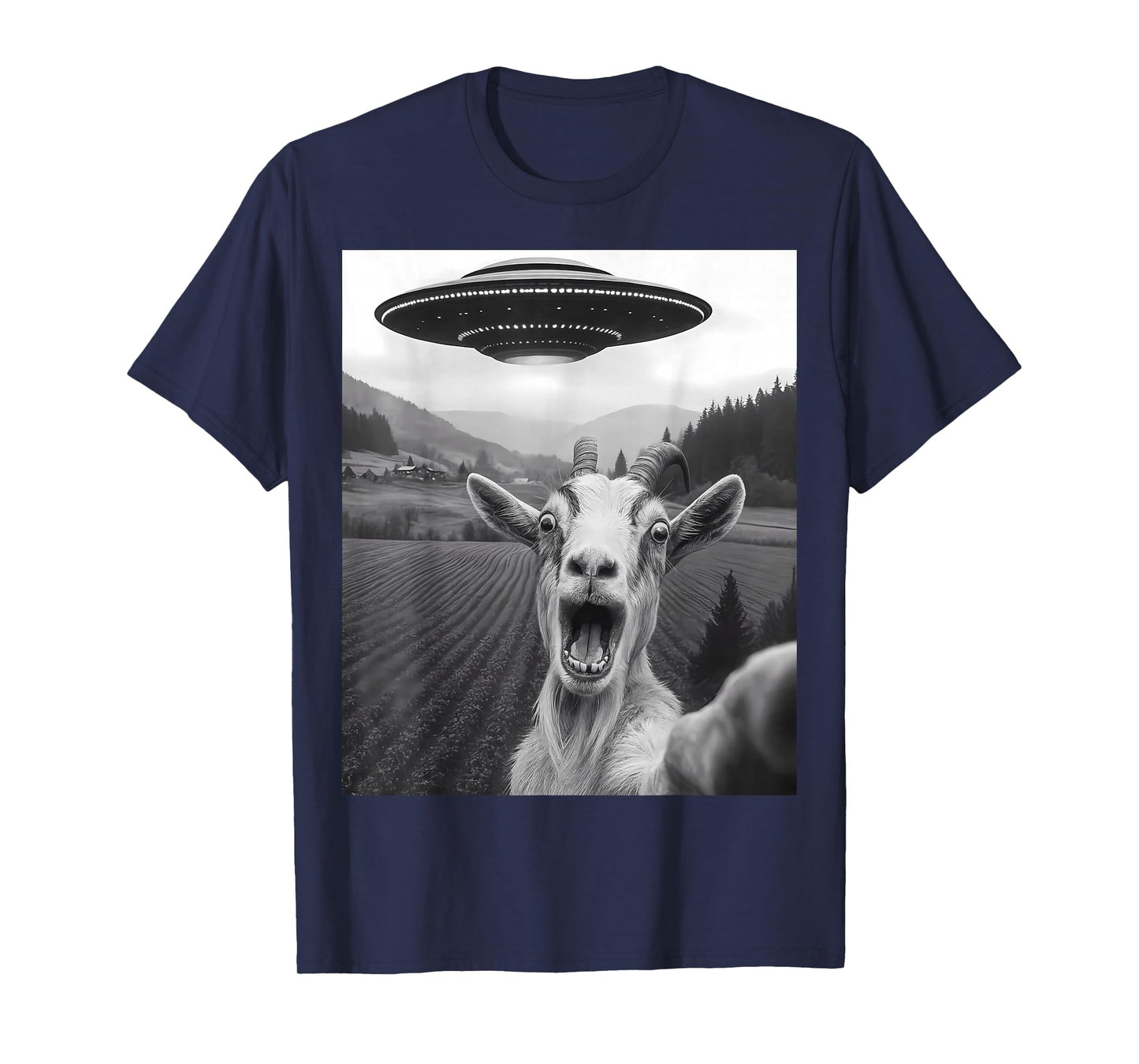 Funny Alien UFO Goat Abduction Selfie T-Shirt