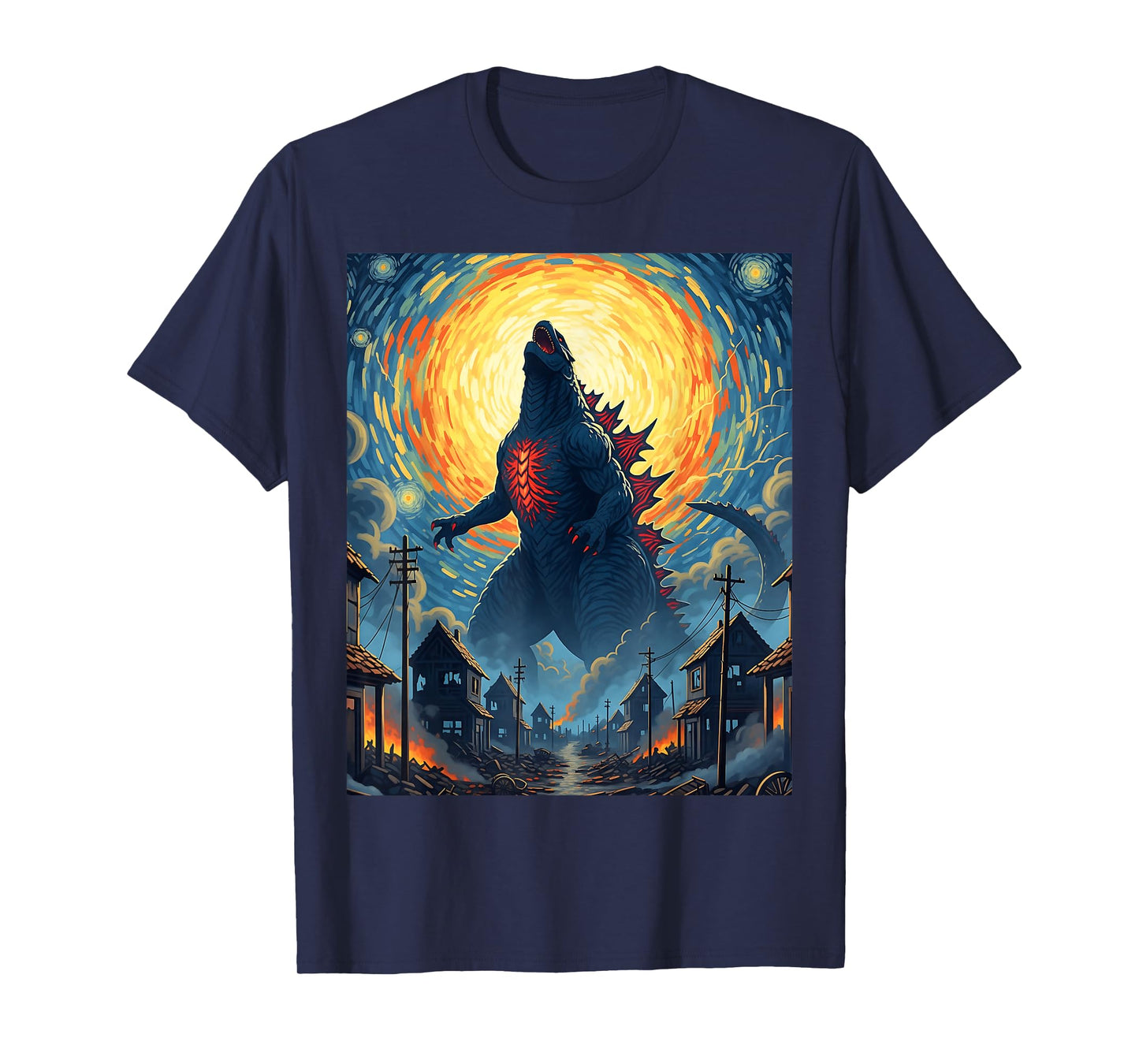 Powerful Kaiju Giant Towering Van Gogh Starry Night T-Shirt