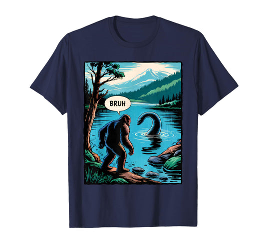 Funny Bigfoot Sasquatch Loch Ness Monster Introvert Bruh T-Shirt