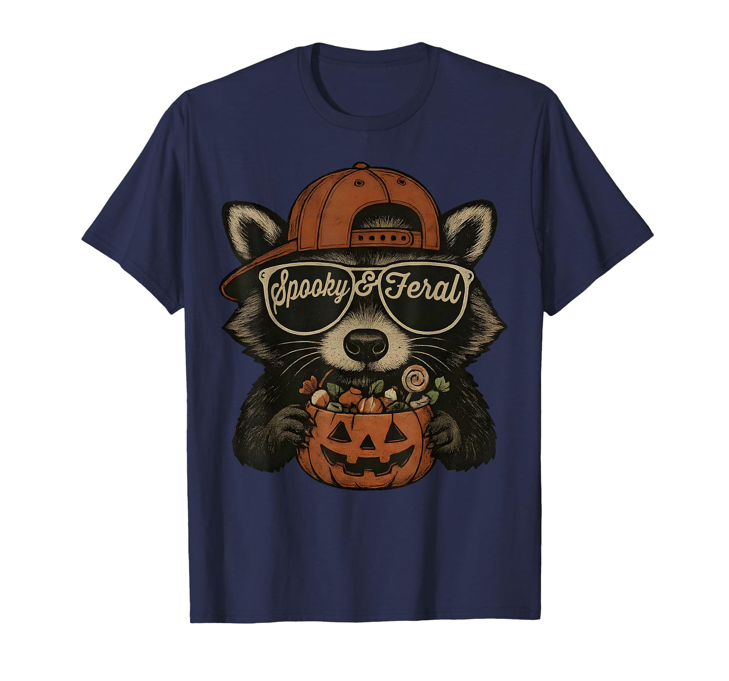 Spooky and Feral Halloween Cute Ghost Raccoon Trick Or Treat T-Shirt