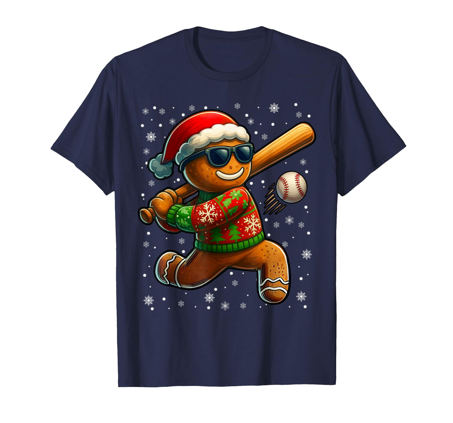 Gingerbread Baseball Player Coach Christmas Xmas Boy Men T-Shirt