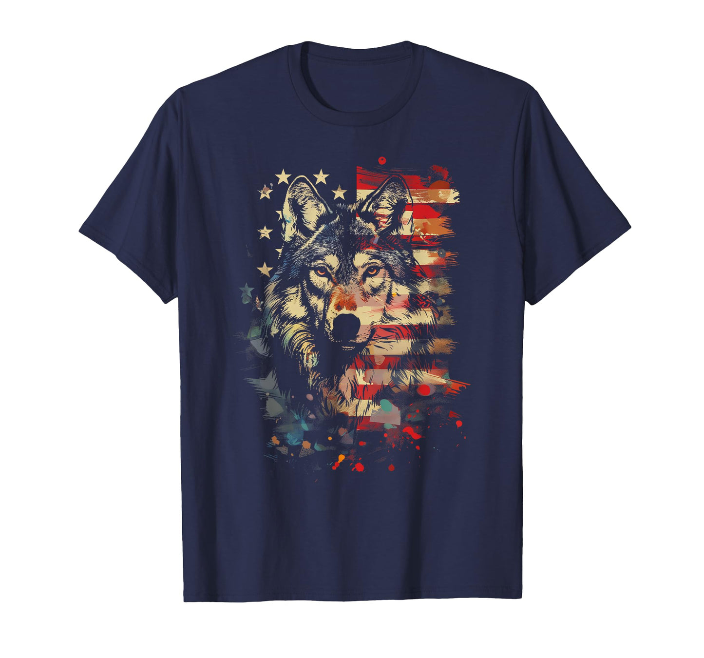 Patriotic Wolf American Flag USA Wolf Lover Vintage T-Shirt