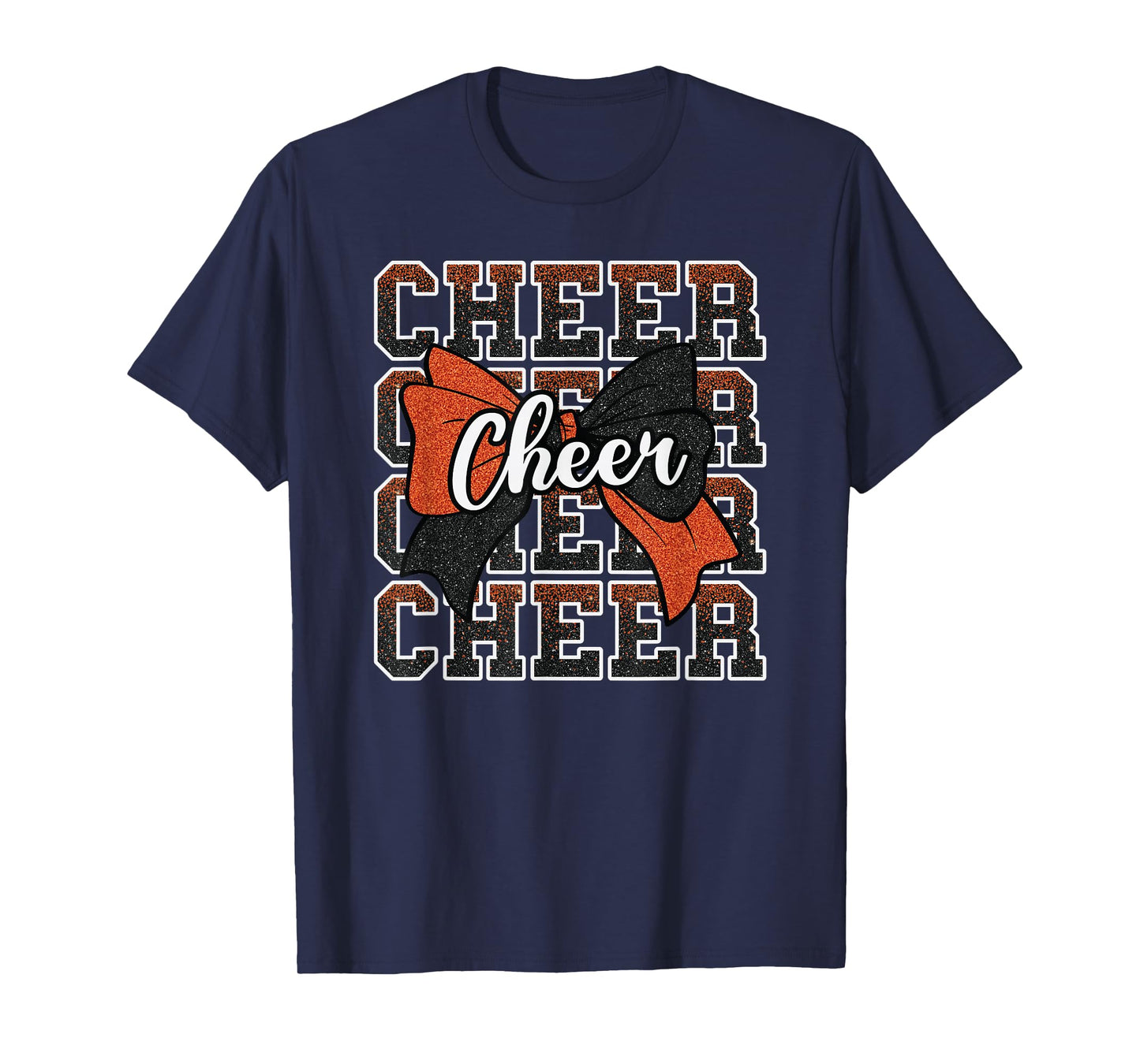 Orange Black Bow Cheer Sport Cheerleader Cheerleading Team T-Shirt