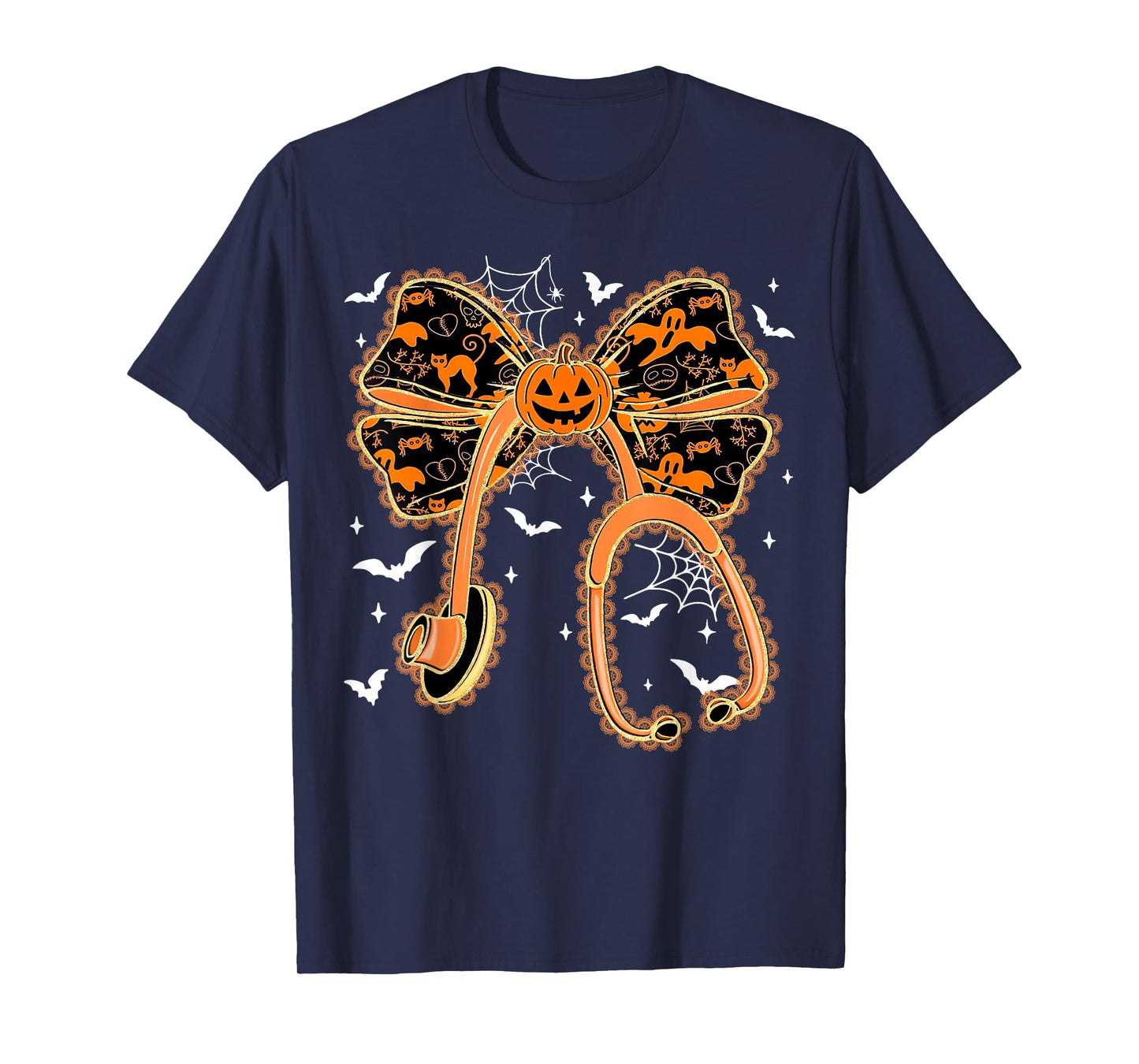 Spooky Nurse Stethoscope Bow Ghost Halloween Costume RN CNA T-Shirt