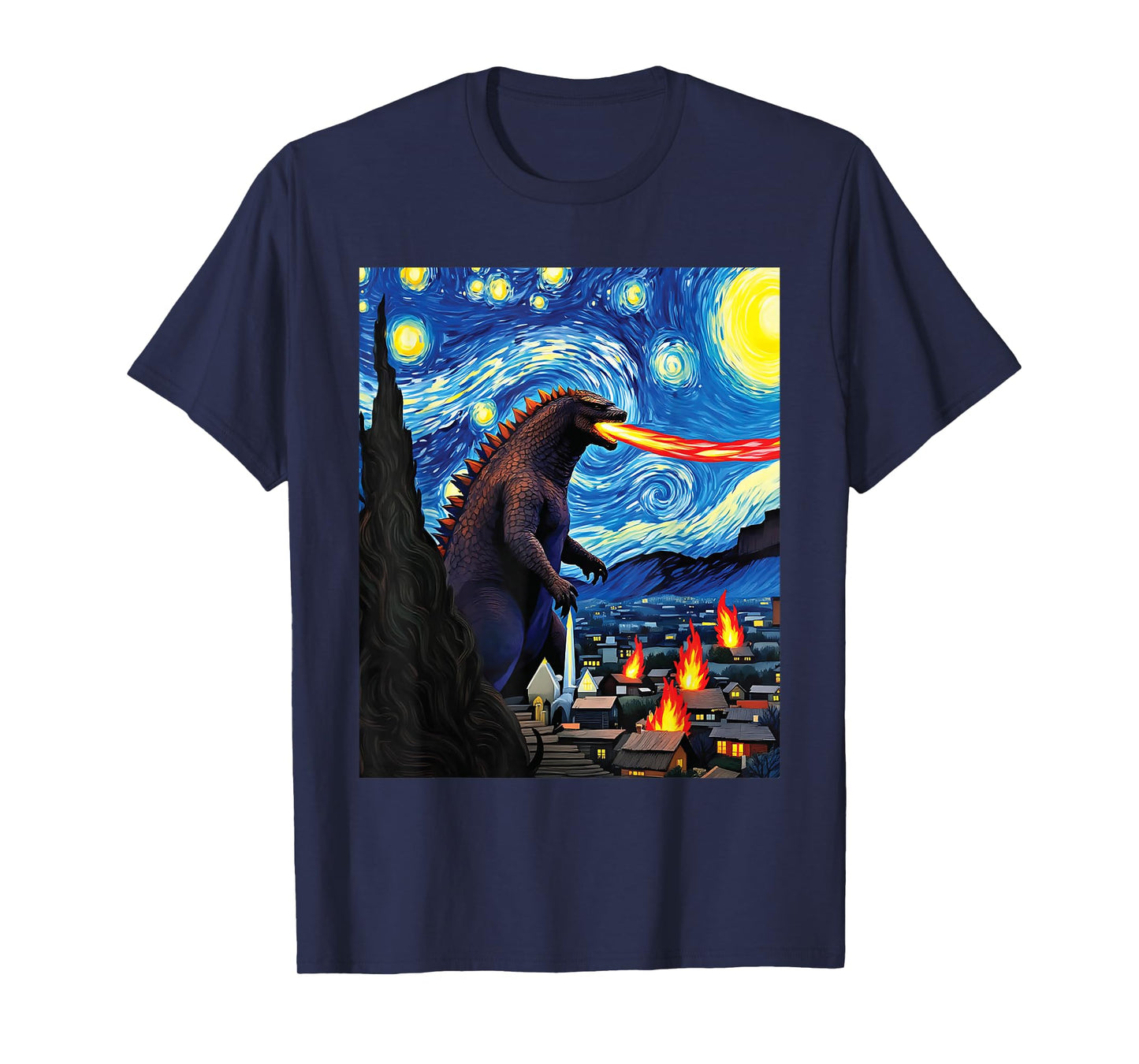 Kaiju Monster Van Gogh Starry Night Style Graphic T-Shirt