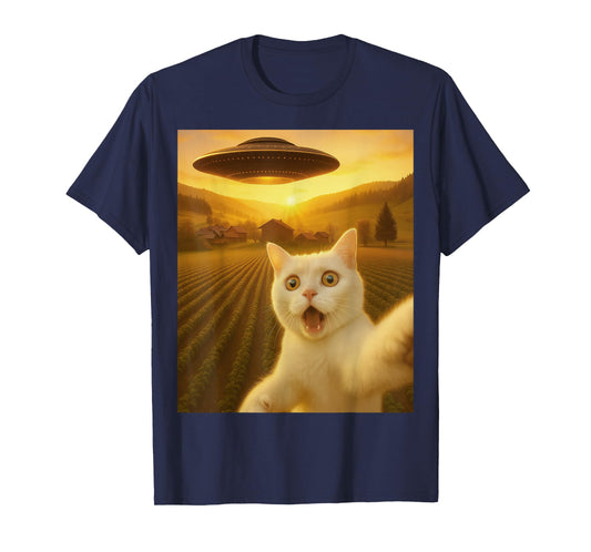 Cat Selfie with Alien UFO Funny Cats Gifts for Men Women Kid T-Shirt