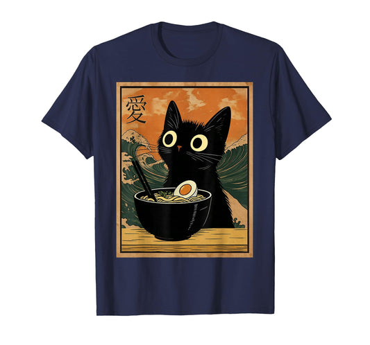 Kawaii Cat Eating Ramen Noodles Funny Anime Gift Girls Teens T-Shirt