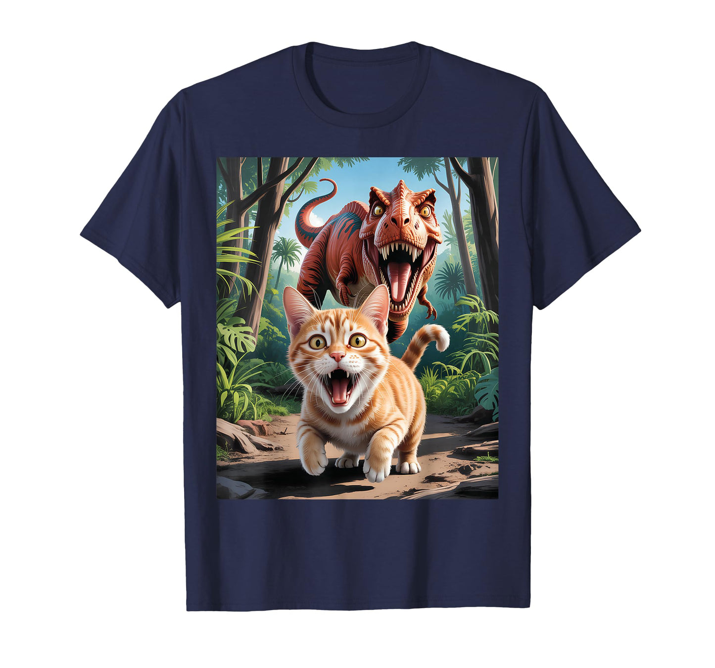 Funny Cat Selfie with Trex Dinosaur T-Shirt
