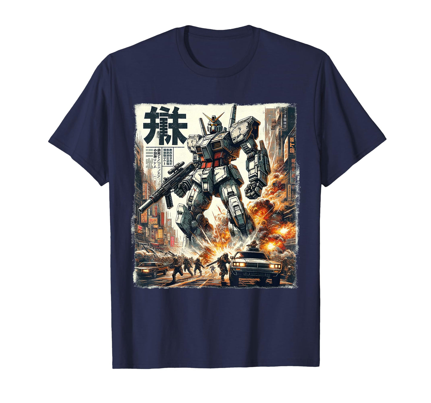 Mech Assault Futuristic Urban Warfare Japanese Battle Art T-Shirt