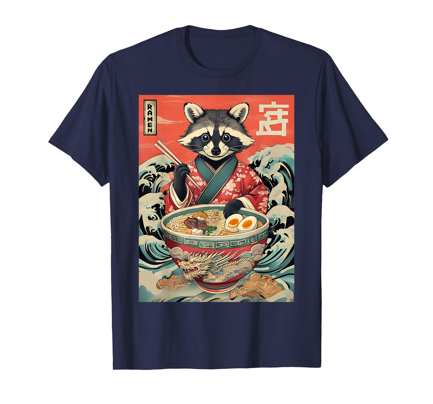 Raccoon Eating Ramen Noodles Kawaii Anime Manga Japanese T-Shirt