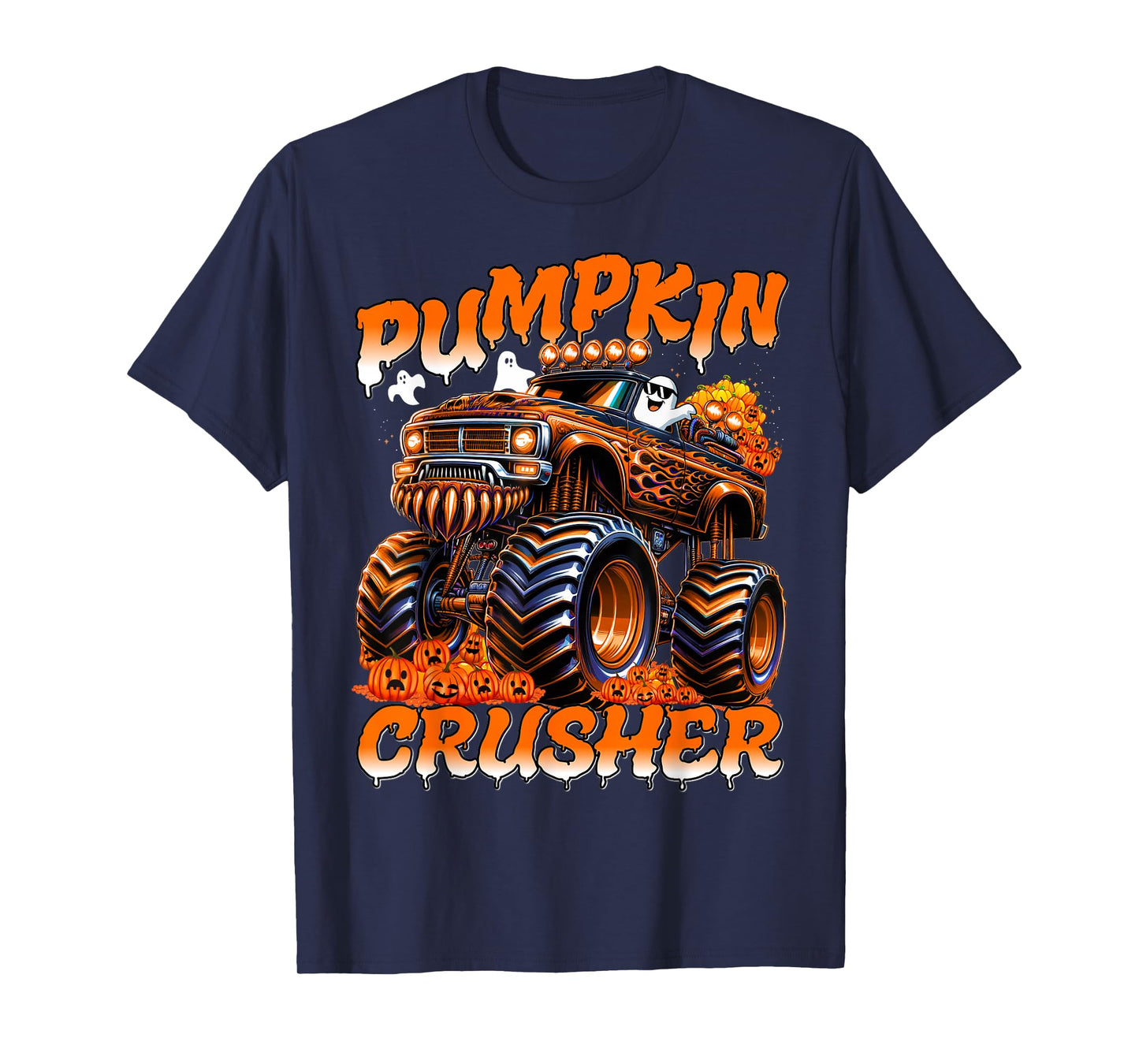 Pumpkin Crusher Monster Truck Ghosts Halloween for Boys T-Shirt