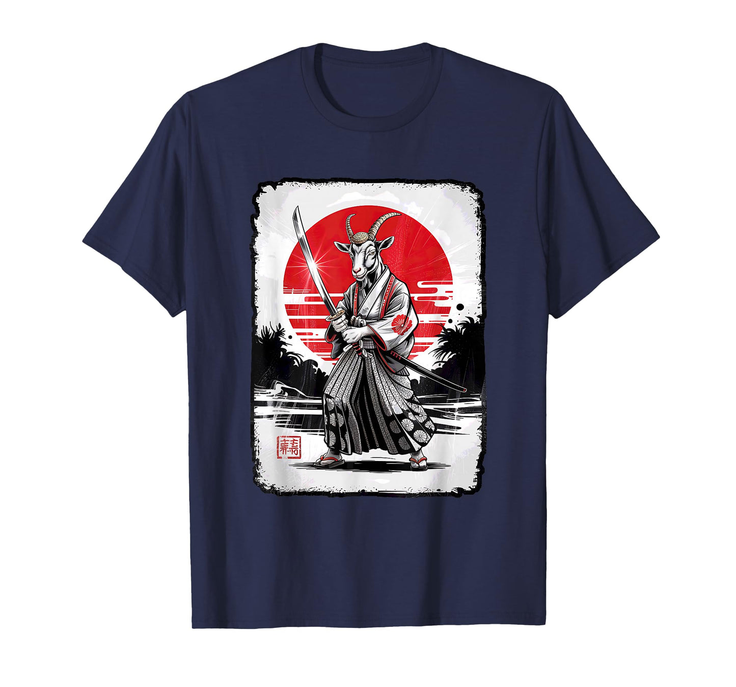 Goat Samurai Ninja Vintage Anime Japanese Ukiyo-e T-Shirt