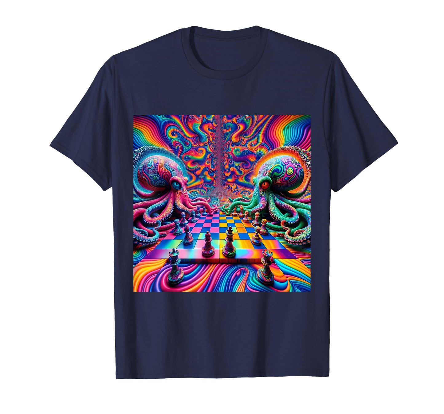 Trippy Octopus Alien Chess Battle EDM Music Rave Festival T-Shirt